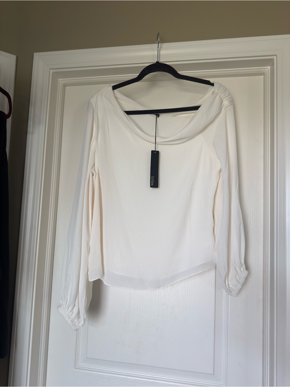 Krisa Cream Long-Sleeve Drape Neck Top
